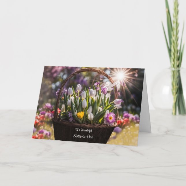 Sister i Lag Mors dag med Basket-blommor Kort (Framsida)