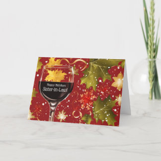 Sister in Law Funny Happy Holidays with Wine  Helgkort