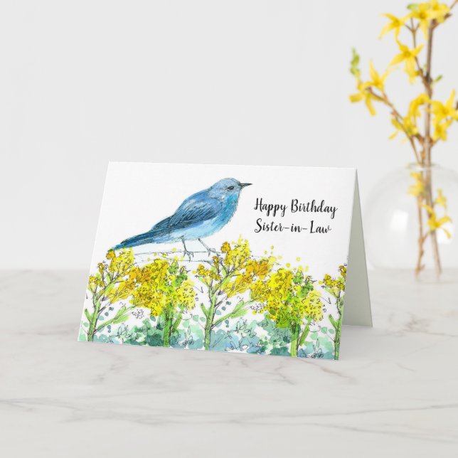 Sister in Law Grattis på födelsedagen Bluebird Wil Kort (Gul blomma)