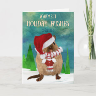 Sister jul Gerbil Santa Hat i Winter Scene Helgkort