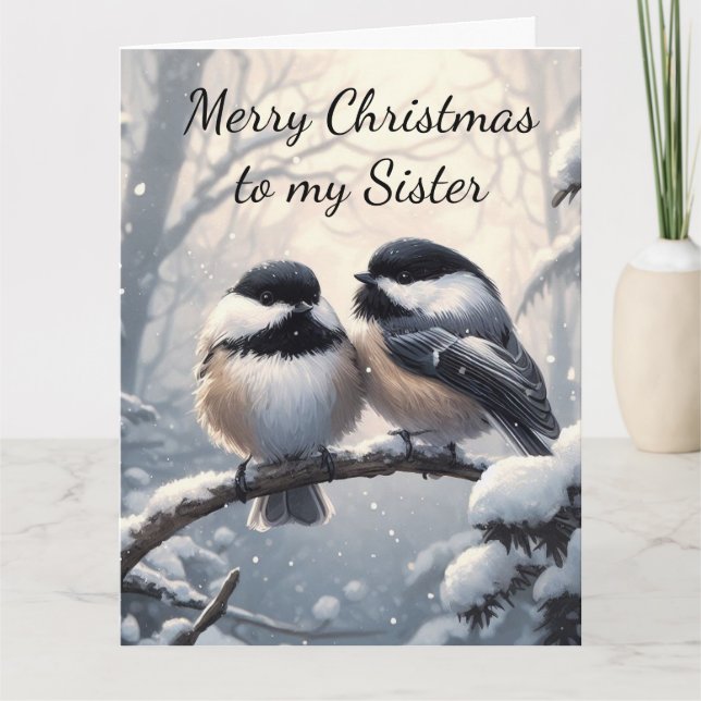 Sister jul Önskemål & Kärlek Chickadee Bird Kort (Framsida)