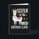Sister Llama Matching Llama Födelsedagsfest Outfit Kort<br><div class="desc">Cute Lama-födelsedagsfest är till för födelsedagsälshuvudets syster. Perfekt till bära för en syster till ett lama under en lammtematerad födelsedagsfest. Underbar familjemässig matchning av lamas födelsedagsfest.</div>