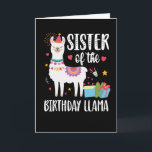 Sister Llama Matching Llama Födelsedagsfest Outfit Kort<br><div class="desc">Cute Lama-födelsedagsfest är till för födelsedagsälshuvudets syster. Perfekt till bära för en syster till ett lama under en lammtematerad födelsedagsfest. Underbar familjemässig matchning av lamas födelsedagsfest.</div>