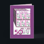 SISTER Lycklig 50:e födelsedagen Kort<br><div class="desc">Det här kortet med sina hjärtblommor är ett glatt sätt att önska en speciell någon en 50-årsdag i lycklig. All text är anpassade, så att du kan byta ut "Syster" för hennes namn, byta årtal (och du behöver bara ändra det en gång, så ändras det över hela kortet). Och naturligtvis...</div>