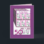 SISTER Lycklig 50:e födelsedagen Kort<br><div class="desc">Det här kortet med sina hjärtblommor är ett glatt sätt att önska en speciell någon en 50-årsdag i lycklig. All text är anpassade, så att du kan byta ut "Syster" för hennes namn, byta årtal (och du behöver bara ändra det en gång, så ändras det över hela kortet). Och naturligtvis...</div>