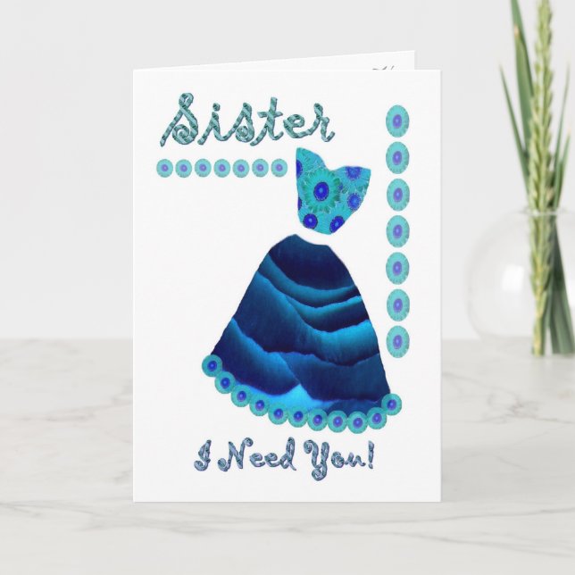 SISTER - Maid of honor med Blue Velvet Dress Inbjudan (Framsida)