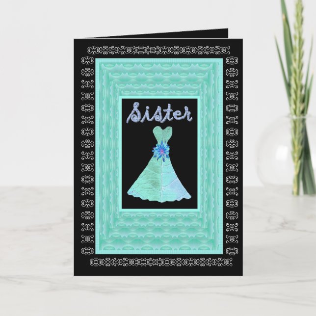 SISTER Maid of honor TURQUOISE Dress Petal Trim Inbjudan (Framsida)