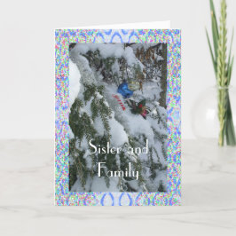 Sister och familjedekorerad Träd utanför ramverket Helgkort