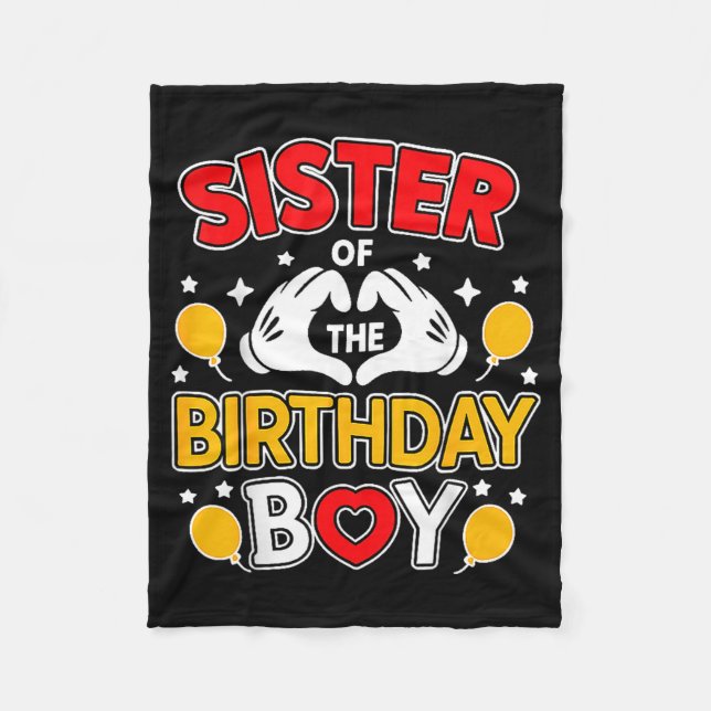 Sister Of The Birthday Boy Family Matching Dad Mom Fleecefilt (Framsidan)