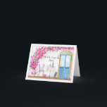 Sister Oh La Pudel Paris Birthday Kort<br><div class="desc">Den här handmålade vattenfärgen och pennbilden har en charmerande rosa pudel som sitter utanför en parisisk café och firar sin födelsedag i stil. Med ett glas rött vin,  en spridning av ost,  bröd och druvor är det ett vackert kort för perfekt till syster.</div>