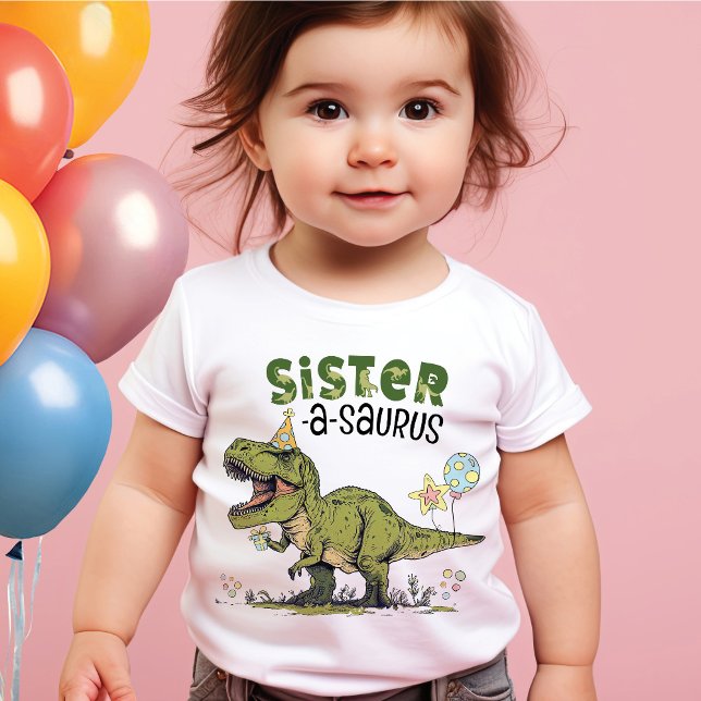 Sister-saurus Dinosaur Theme Barns födelsedag Part T Shirt (Cute funny sister-a-saurus t-rex dinosaur theme kids birthday party matching family members t-shirt)