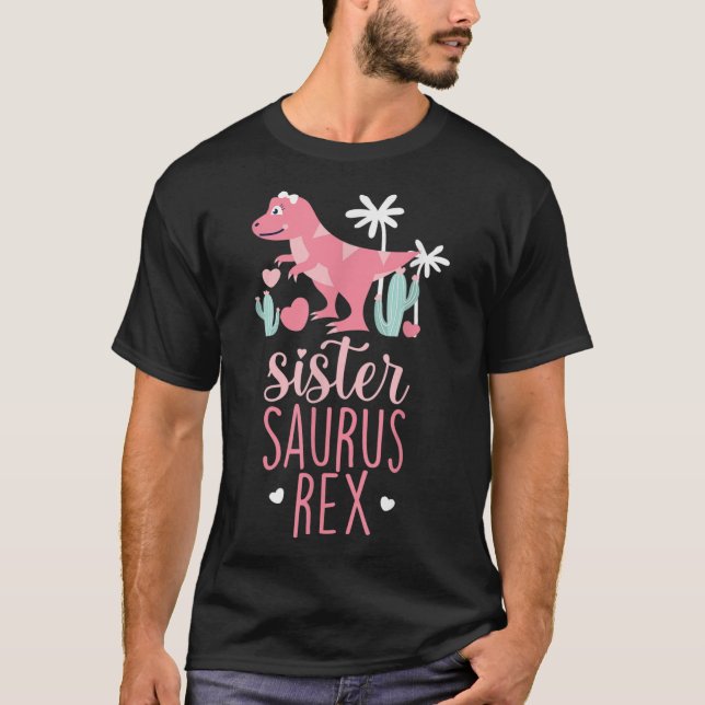 Sister Saurus Rex Dinosaur Kids T Shirt (Framsida)