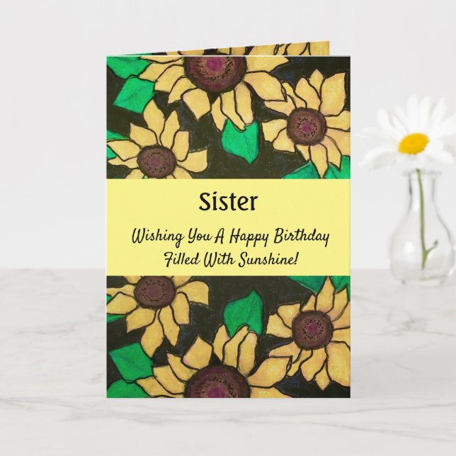 Sister Sunny Sunblommblommor Grattis på födelsedag Kort (Liten växt)