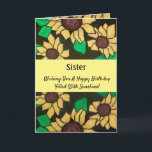 Sister Sunny Sunblommblommor Grattis på födelsedag Kort<br><div class="desc">Fira din systers grattis på födelsedagen med ett solstarkt solroskort. Blommar med enkel gult lägger till påsar med vibrerande färg till den dramatiska svarta bakgrunden. Snyggt,  modern och fullt av jubel,  vattenfärg och bläck-målning är ett kreativ sätt att skicka solblommor och solsken på en speciell dag.</div>