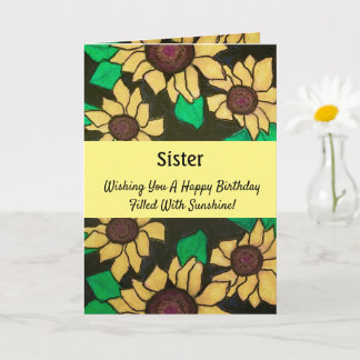 Sister Sunny Sunblommblommor Grattis på födelsedag Kort