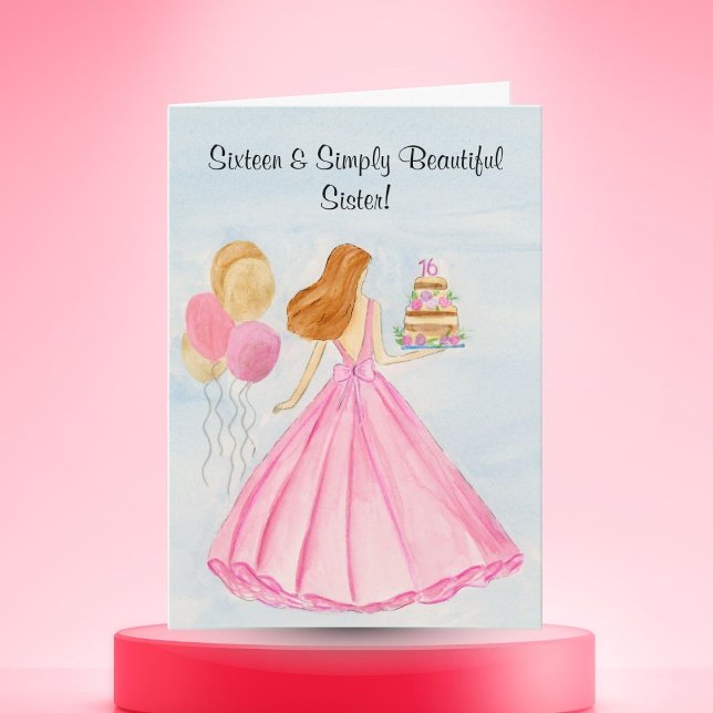Sister Sweet 16 Birthday Cake Girl  Kort (Skapare uppladdad)