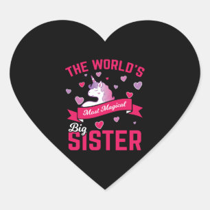 Sister Unicorn Gift Big Sister Magic Unicorn Hjärtformat Klistermärke
