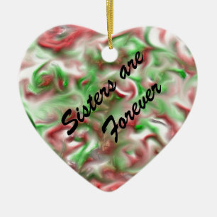 Sisters är Forever Red Grönt Swirl Abstrakt Julgransprydnad Keramik