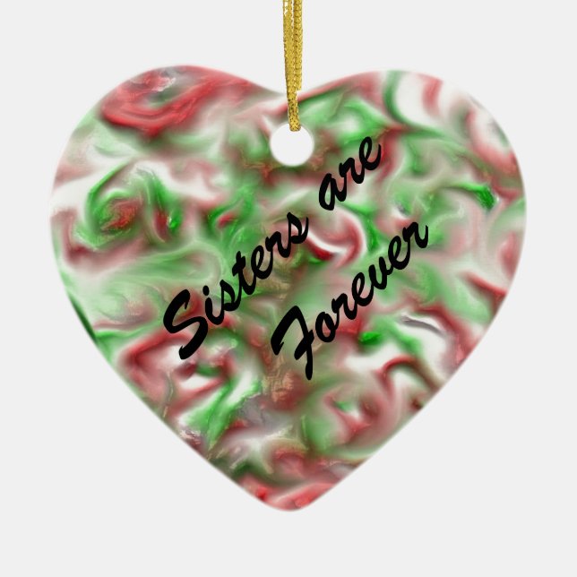 Sisters är Forever Red Grönt Swirl Abstrakt Julgransprydnad Keramik (Framsidan)