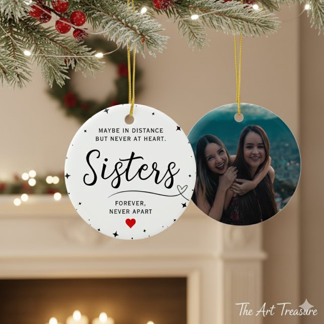 Sisters Connected At Heart Photo Keepsake White Julgransprydnad Keramik (Skapare uppladdad)