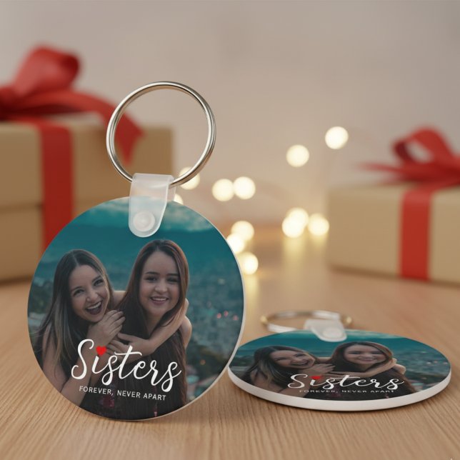 Sisters Connected At Heart Photo Keepsake White Nyckelring (Skapare uppladdad)
