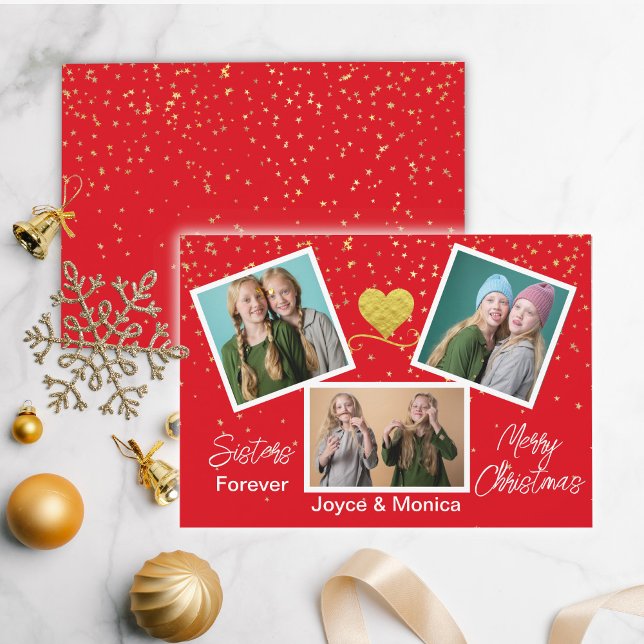 Sisters for God Jul Vivid Red Photo Collage Julkort (Skapare uppladdad)