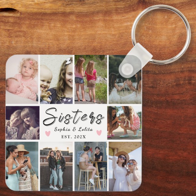 Sisters Forever – 10 Photo Custom Collage Keychain Nyckelring (Baksida)