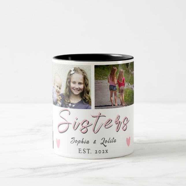 Sisters Forever – 6 Photo Custom Coffee Mug Två-Tonad Mugg (Center)