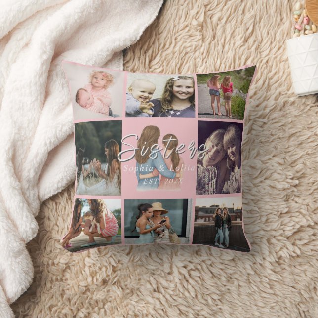 Sisters Forever – 8 Photo Collage Pillow Gift Kudde (Filt)