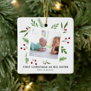 Sisters första julfoto Holly Julgransprydnad Keramik