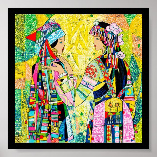 Sisters Hao Ping oriental abstrakt dam flickor Poster (Framsidan)