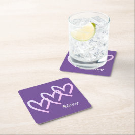 Sisters Kärlek Lila Heart Underlägg Papper Kvadrat