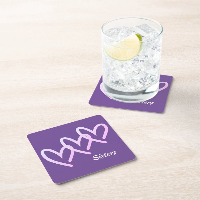 Sisters Kärlek Lila Heart Underlägg Papper Kvadrat (Insitu)