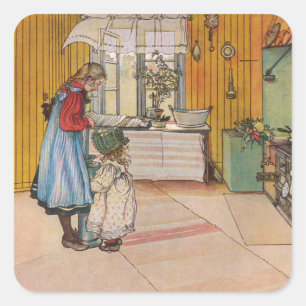 Sisters - Koket av Carl Larsson Fyrkantigt Klistermärke