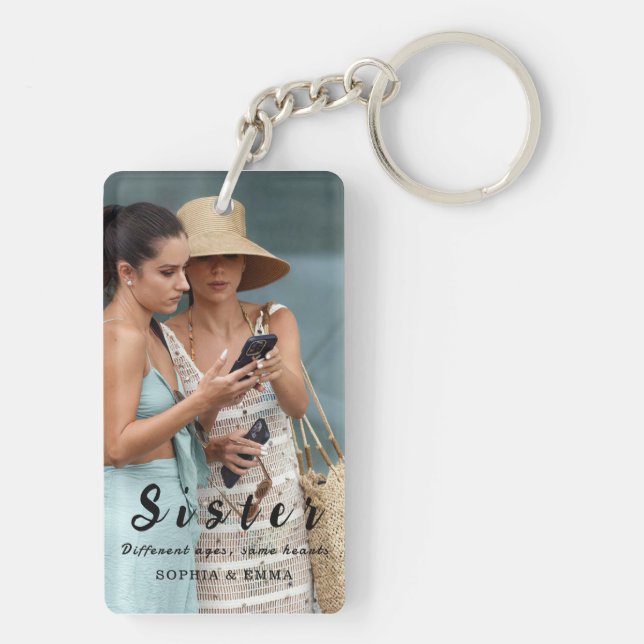 Sisters Photo Collage Keychain – Same Hearts (Baksidan)