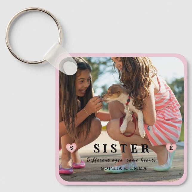 Sisters Photo Collage – Same Hearts Keychain Nyckelring (Framsida)