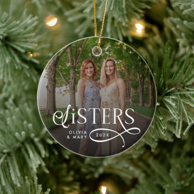 Sisters Photo Personalized Monogram Julgransprydnad Keramik (Träd)