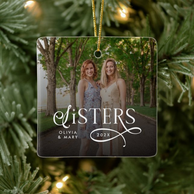 Sisters Photo Personalized Monogram Julgransprydnad Keramik (Träd)