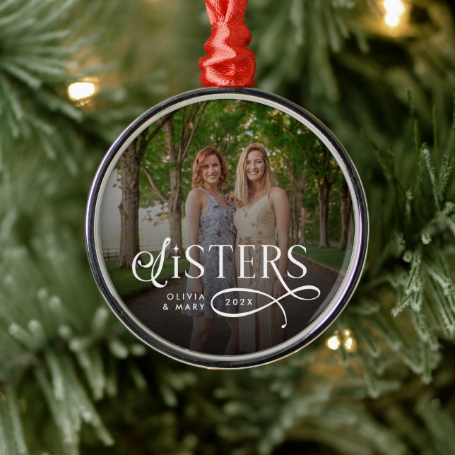 Sisters Photo Personalized Monogram Julgransprydnad Metall (Träd)