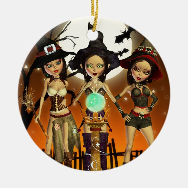Sisters Three Witch Halloween Round Ornament (Framsidan)