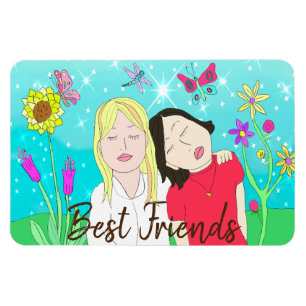 Sisters Whimsical Folk Art Hand plockade Magnet