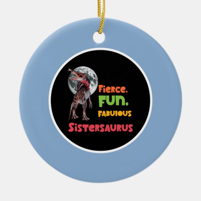 Sistersaurus Matchande Systrar Dino-lag Design Julgransprydnad Keramik (Framsidan)