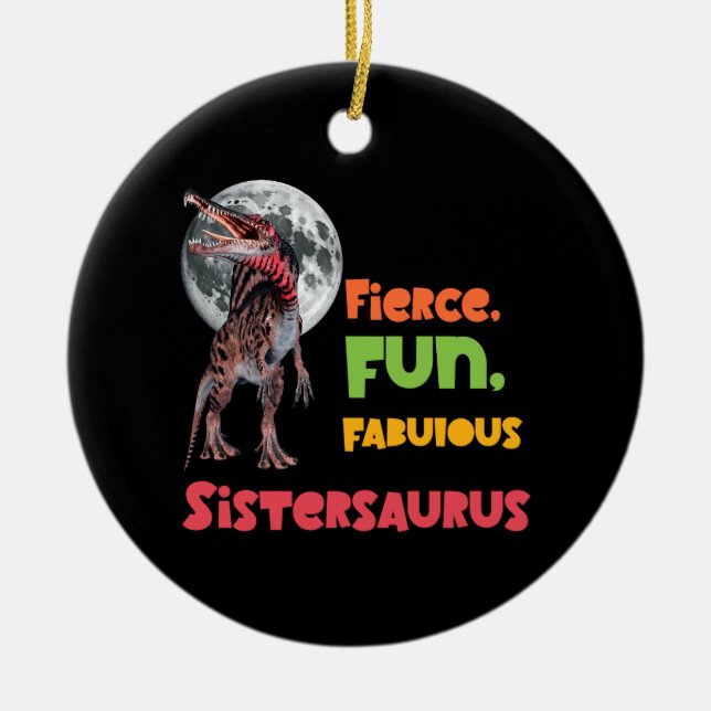 Sistersaurus Matchande Systrar Dino-lag Design Julgransprydnad Keramik (Framsidan)