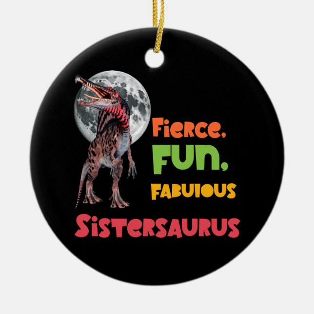 Sistersaurus Matchande Systrar Dino-lag Design Julgransprydnad Keramik (Framsidan)