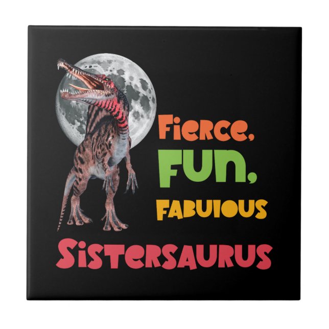 Sistersaurus Matchande Systrar Dino-lag Design Kakelplatta (Framsidan)