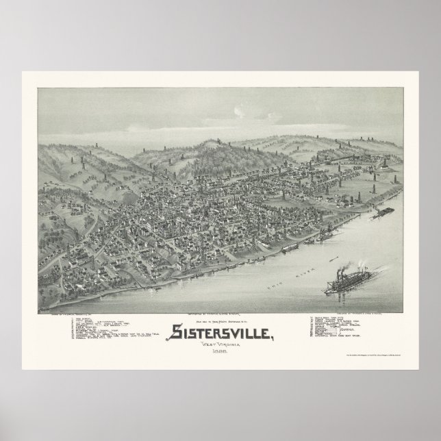 Sistersville, WV Panoramic Karta - 1896 Poster (Framsidan)
