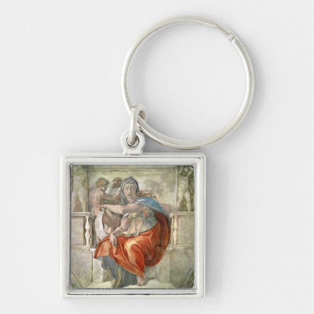 Sistine kapelltak: Delphic Sibyl Fyrkantig Silverfärgad Nyckelring (Framsidan)