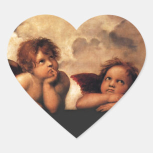 Sistine Madonna 2 Änglar av Raphael Hjärtformat Klistermärke