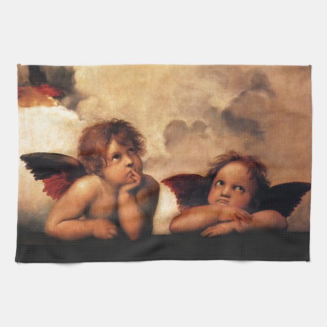 Sistine Madonna 2 Änglar av Raphael Kökshandduk (Horisontell)
