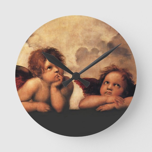 Sistine Madonna 2 Änglar av Raphael Rund Klocka (Framsida)